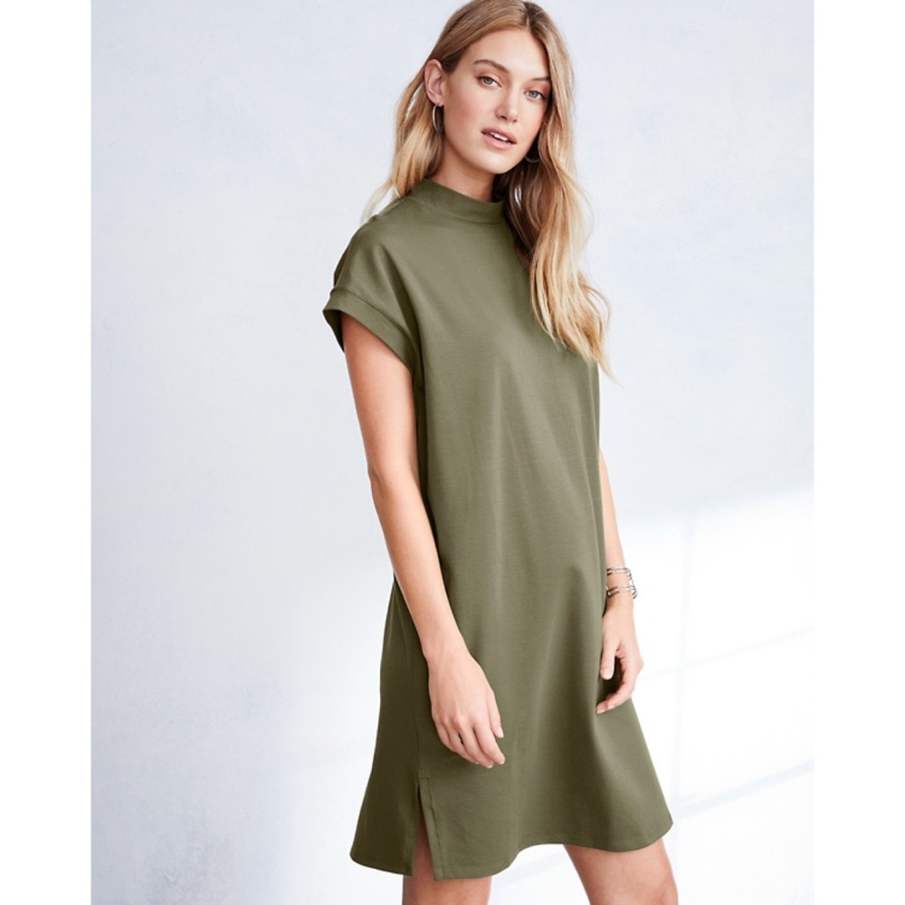 Eileen Fisher System Traceable Dress Tunic Stretch Mock Neck Cap Sleeves Sz PM